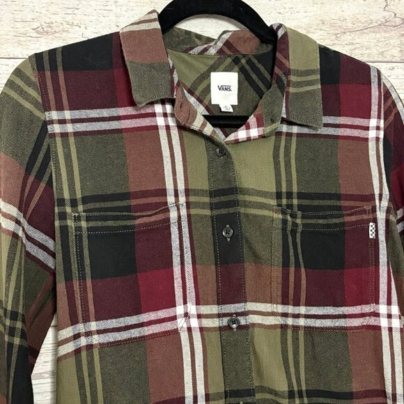 VANS Green Red Black Plaid Button Up LS Medium - Picture 3 of 7